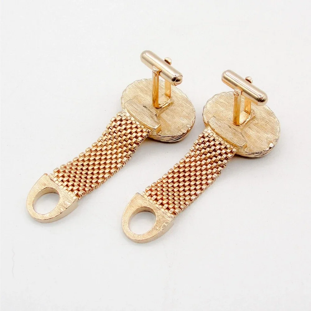 Vintage Swank Brown Tigers Eye Cabochon Gold Tone Mesh Wrap Around Cufflinks MCM